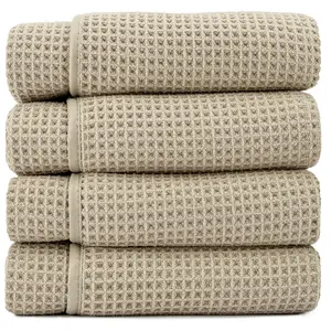 AURA by S&T INC. Microfiber Waffle Bath Towels, 4 Pack, Quick-Dry, Ultra Absorbent, Lightweight Towels for Bathroom, Gym, Travel and Beach, 30 inches x 60 inches, 420GSM, Grey