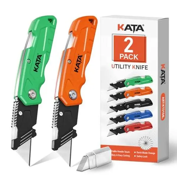 KATA Folding Utility Knife Set, 2 Pack Box Cutter with Extra 10 SK5 Blades
