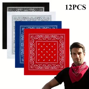 12 Pack Sports Bandanas Face Cover  Multi Purpose Cowboy Head Wrap Necktie Face Cover Double Sides Printed Unisex Kerchief, 22"X 22" tiktokshopspringglowup