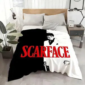 Scarface Classic Movie Flannel Throw Blanket - Premium Flannel Material Cozy Soft Lightweight Skin Friendly for Sofa Bed Office Travel Camping Mother's Day Valentine's Day Birthday Christmas Gift