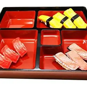 Ebros Gift Japanese 5 Compartments Bento Box Lacquered Plastic Serving Platter Gold