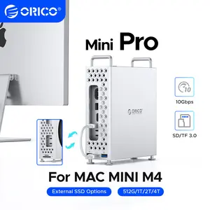 ORICO MiniPro Aluminum Docking Stand for Mac mini M4, 5-in-1 USB-C Hub with 10Gbps Fast Transfer, Soft Silicone Interior, Tool-Free Installation, Accessory for Mac mini M4/M4 Pro (MS10-5P)