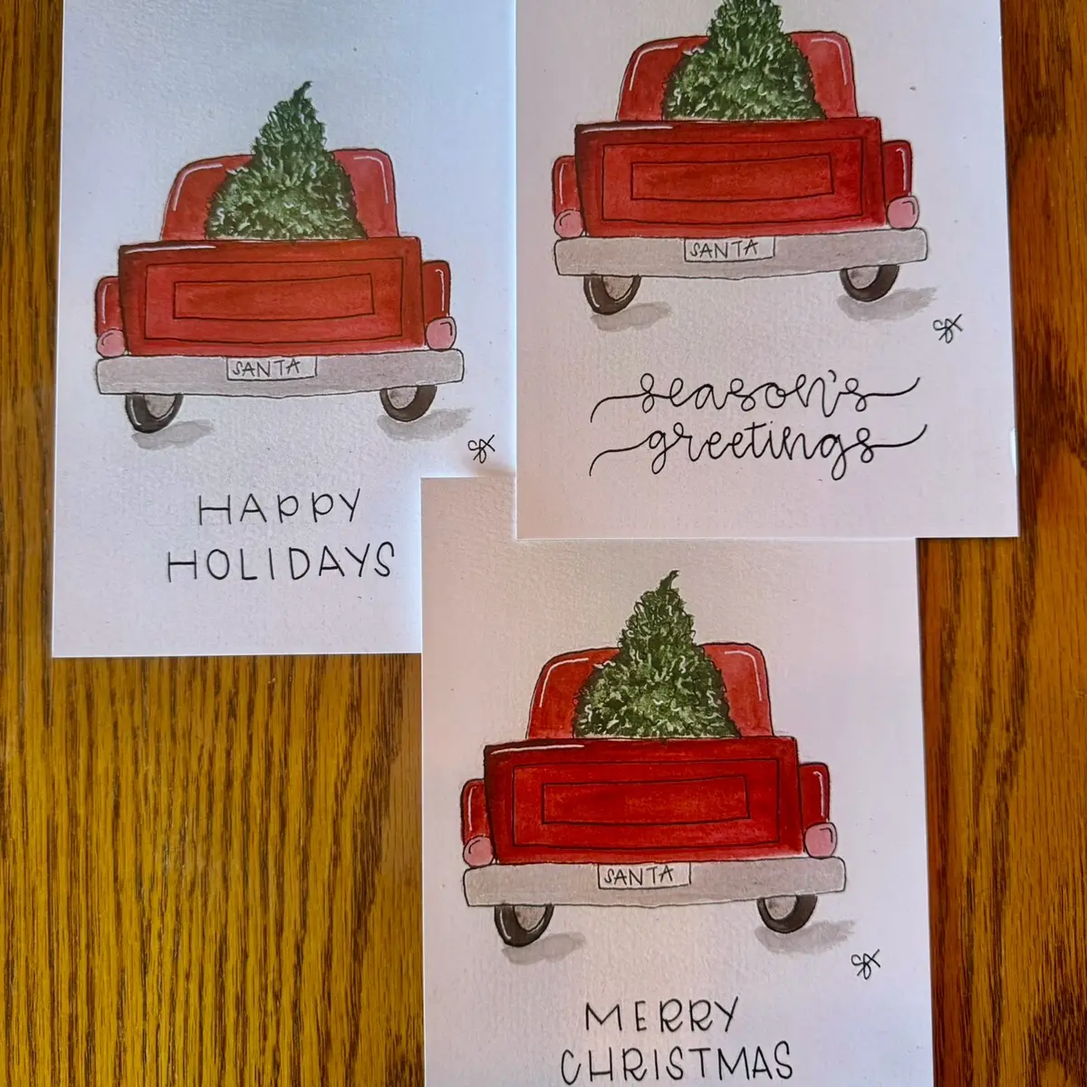 Home Decor Winter Print- Evergreen in the Back of Santa’s Pickup- 5x7 Size