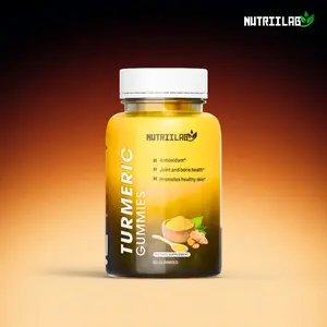 Nutriilab Turmeric and Ginger Gummies Joint Support Supplement with Black Pepper Extract for High Absorption Antioxidant Bone Health 60 Count Vegan Gluten Free Fitness Nutrition Healthcare Vitamin Optimum