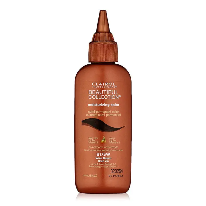Clairol Beautiful Collection Ammonia-Free Fragranced Conditioning Semi-Permanent Hair Color, Brunette Wine Brown B175W, 3oz, Lactic Acid, Moisturizing, African American, Apply Evenly, Hair Coloring, 4-6 Weeks, Haircare, Gentle, Textured, Shampoo, Temporar