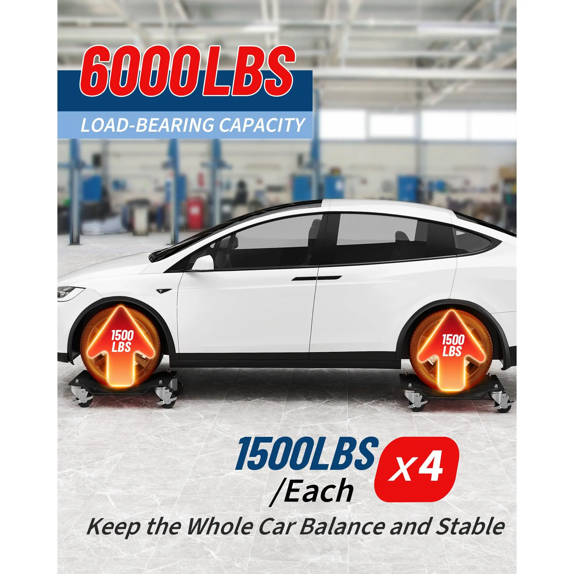 4-Pieces Quiet High-Strength Metal Car Wheel Dollies Set, 6000 lbs Total Capacity, 360° Rotating Locking Casters, Compact Stackable Design, Diamond-Groove Platforms for Automotive Shops Auto Repair (Sports & Outdoor Ball Sports Football Equipment)