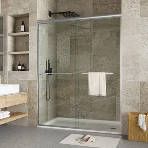 【GARVEE】Frameless Sliding Shower Door,56-60" W x 72" H Double Sliding Shower Door, 5/16" (8mm) Thick SGCC Tempered Glass - Explosion-Proof Film, Brushed Nickel