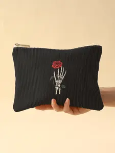 Rose Pattern Plaid Makeup Bag, Lightweight Zipper Lined Cosmetic Pouch, Handheld Cosmetic Pouch, Multifunctional Organizer for Toiletries & Accessories, Valentine's Day Gift, Travel Cosmetic Bag