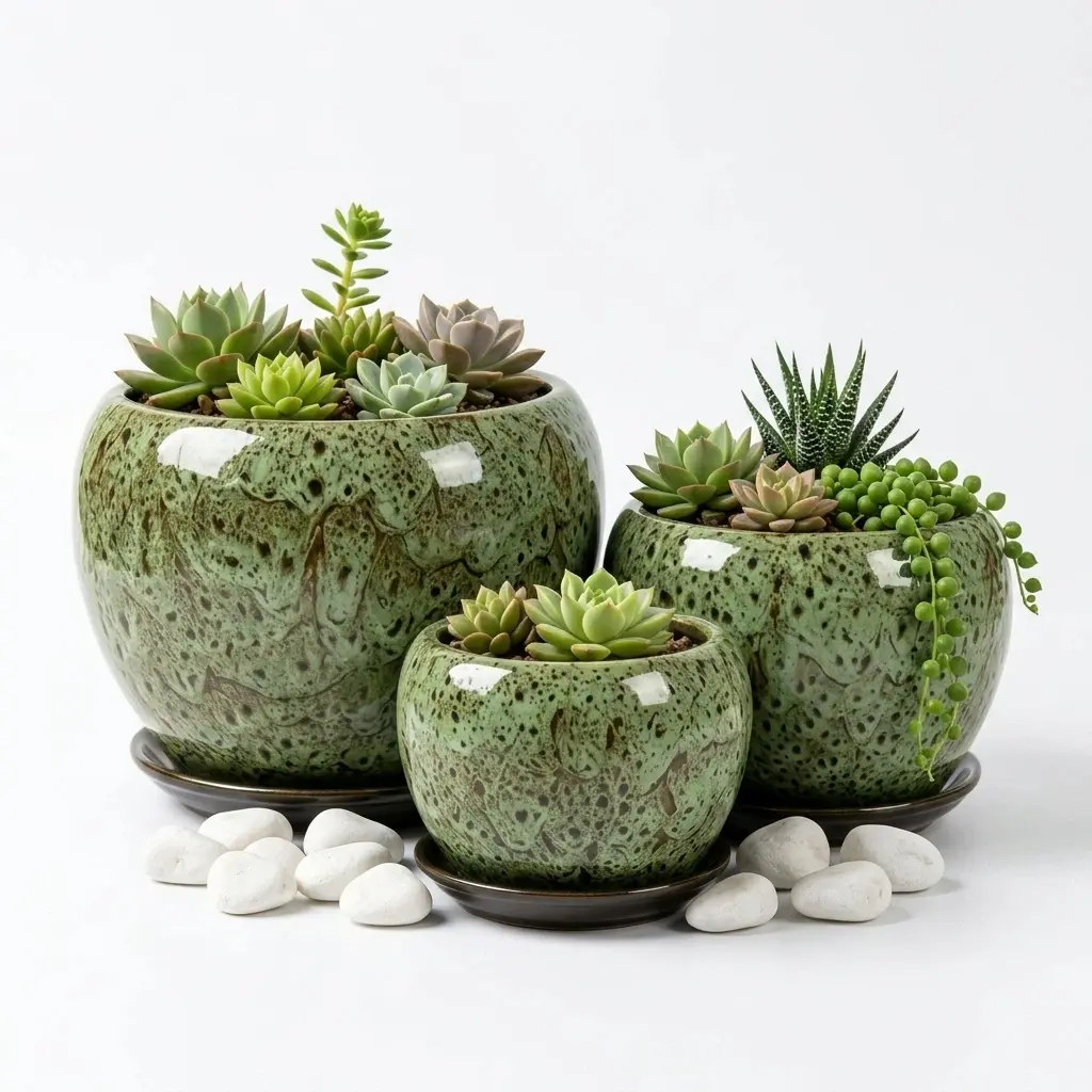 3 Pack 6" Handcrafted Glaze Ceramic Plant Pots with Matching Saucers, 3 Size Indoor Outdoor Planters for Succulent Cactus Houseplant Tabletop Garden Decor