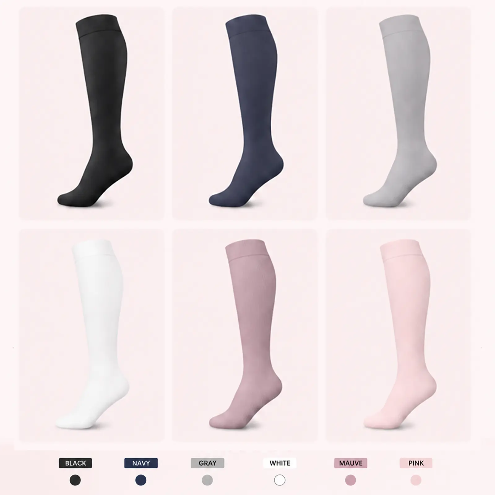 6 Pairs Compression Socks for Men & Women, Athletic Running Socks with Breathable Stretch Fabric, Calf Support Socks for Running, Cycling, Hiking, Travel and Daily Wear