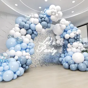 134Pcs Blue And White Balloon Arch Kit, Blue And White Balloons With Dusty Blue Confetti Balloons For Anniversary Gender Reveal Wedding Baby Shower Birthday Party Decorations