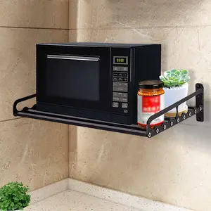 20”x15.6”Black Microwave Oven Rack,Wall Mounted Microwave Rack, Metal Shelving Heavy Duty Commercial or Household Grade, Space Aluminum Bracket for Electric Oven Microwave Organiser