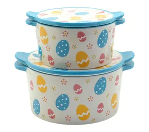 Set of 2 Round Ceramic Bakers with Lids Oven Safe 500°F Microwave Freezer Dishwasher Safe Bakeware Set 0.5QT & 1QT