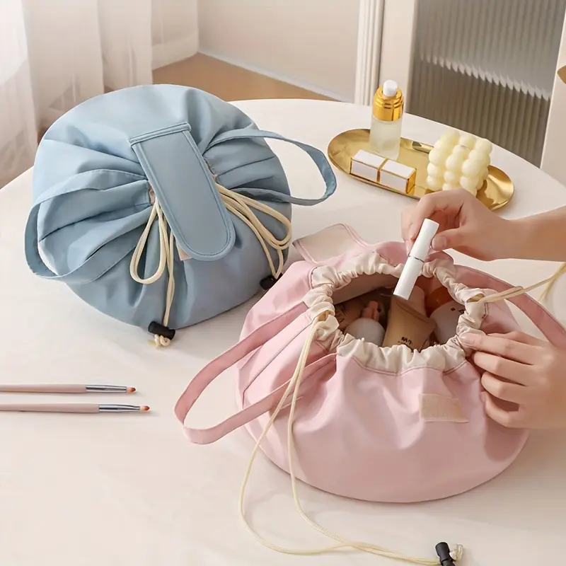 Handheld Lazy Makeup Bag Large Capacity Portable Storage Bag Women Travel Essentials Travel Toiletry Bag Drawstring Closure Bucket Shape Handheld Cosmetic Pouch Cosmetic Bags