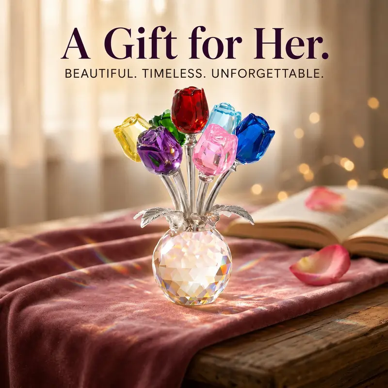 【Auction Exclusive】Colorful Crystal Rose Flower Bouquet with Vase