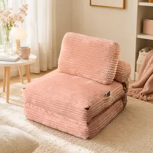 POUUIN 36 in 3-in-1 Pink Corduroy Folding Sofa Bed, Portable Pre-Assembled Convertible Sleeper Chair with Side Pocket, Floor Lounger for Bedroom, Small Apartment