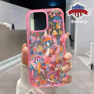 Mushroom Kaleidoscope Pattern Magnetic Phone Case for iPhone 16 15 14 Pro Max 13 12 11 XR XS E Plus Clear Crystal Drop-proof Slim Silicone Shockproof Transparent Protective Cover Supports Wireless Charging