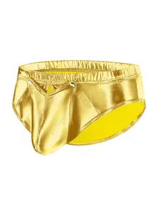 Men's Sexy Low Waist Open Crotch Shorts, Soft Leather Elastic Underwear, Pouch Pocket Design, Comfortable and Stylish