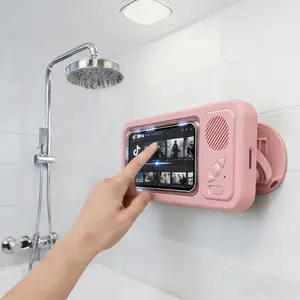 Shower Phone Holder with Bluetooth Speakerfor Bathroom, Kitchen, Pool 360° Rotatable Waterproof Touchscreen Case