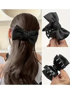 Elegant Bow Hair Clip, Back-Of-Head Ponytail Holder, Fabric Shark Clip, Stylish Hair Accessory, Perfect for Updos and Braids