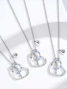 1pc Heart Cross Necklace Cross Birthstone Necklace | Heart-Shaped Letter Necklace First Communion Baptism Gift Christmas Birthday Gift Love Heart Necklace