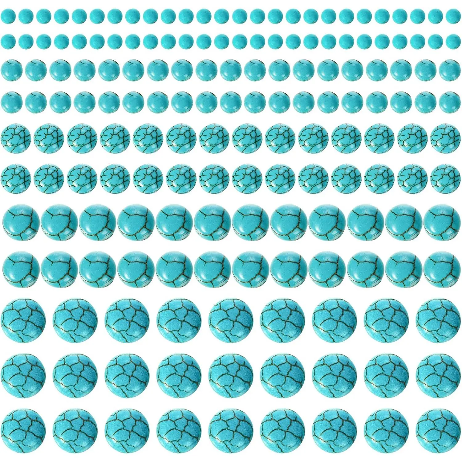 Set of 250 count Blue Turquoise Beads, 5 Size Round Cabochons Stones, Flat  Beads for  Making, DIY, 4/6/8/10/12mm