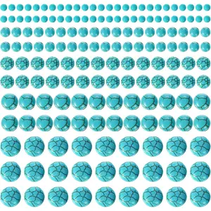 Set of 250 count Blue Turquoise Beads, 5 Size Round Cabochons Stones, Flat  Beads for  Making, DIY, 4/6/8/10/12mm