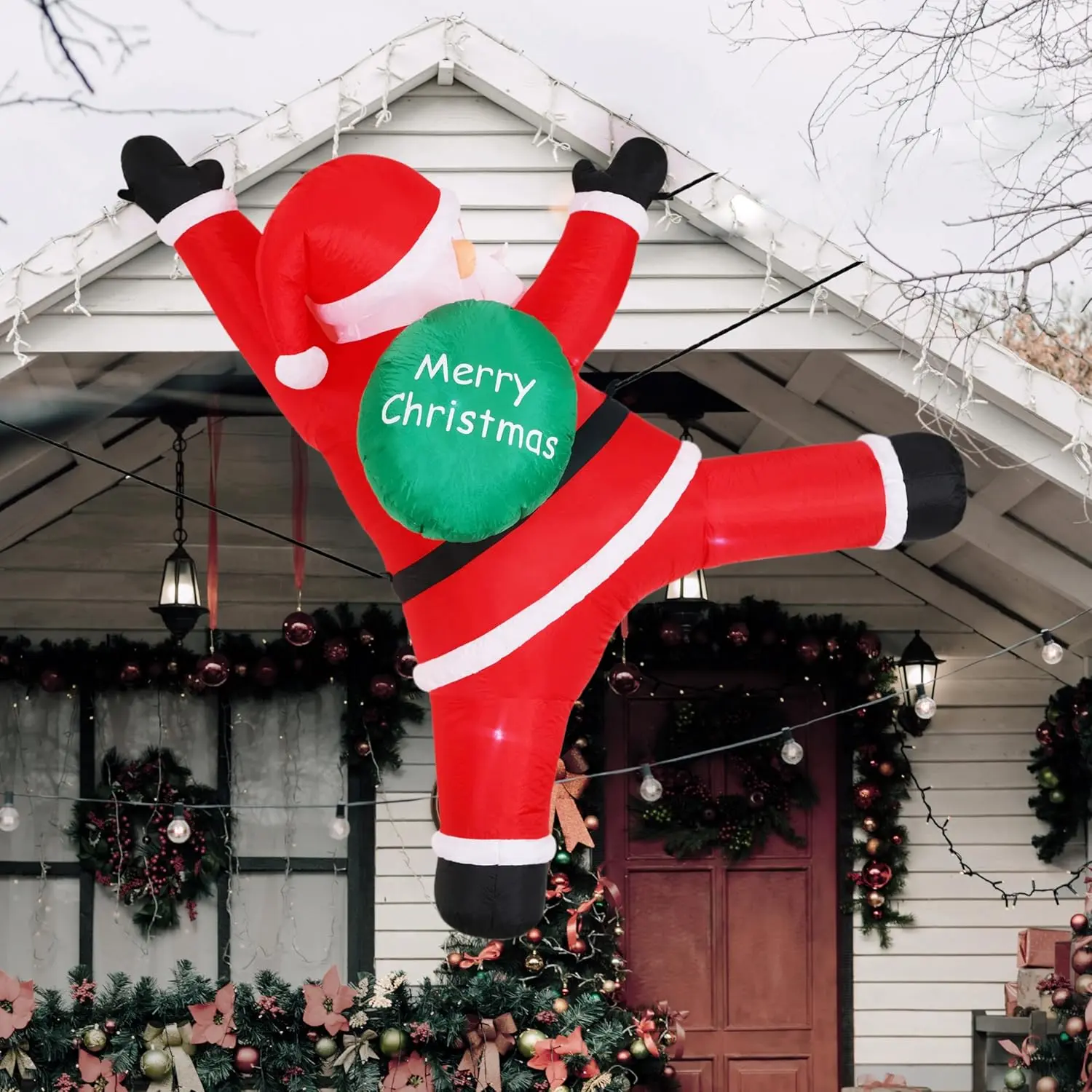 Christmas Inflatable Outdoor Decorations, 6-Foot Santa Claus Hanging Christmas Inflatables with Built-in LED Lights, Suitable for Indoor & Outdoor Use, Yard, Holiday Party, Lawn, Roof, Window Decors Ornament Water Proof Star