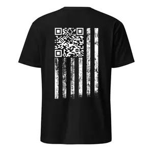 QR Code Flag T-Shirt, Grunge American Flag Graphic Tee with Scannable Code, Streetwear for Tech Lovers and Patriots, Unique Gift for Men