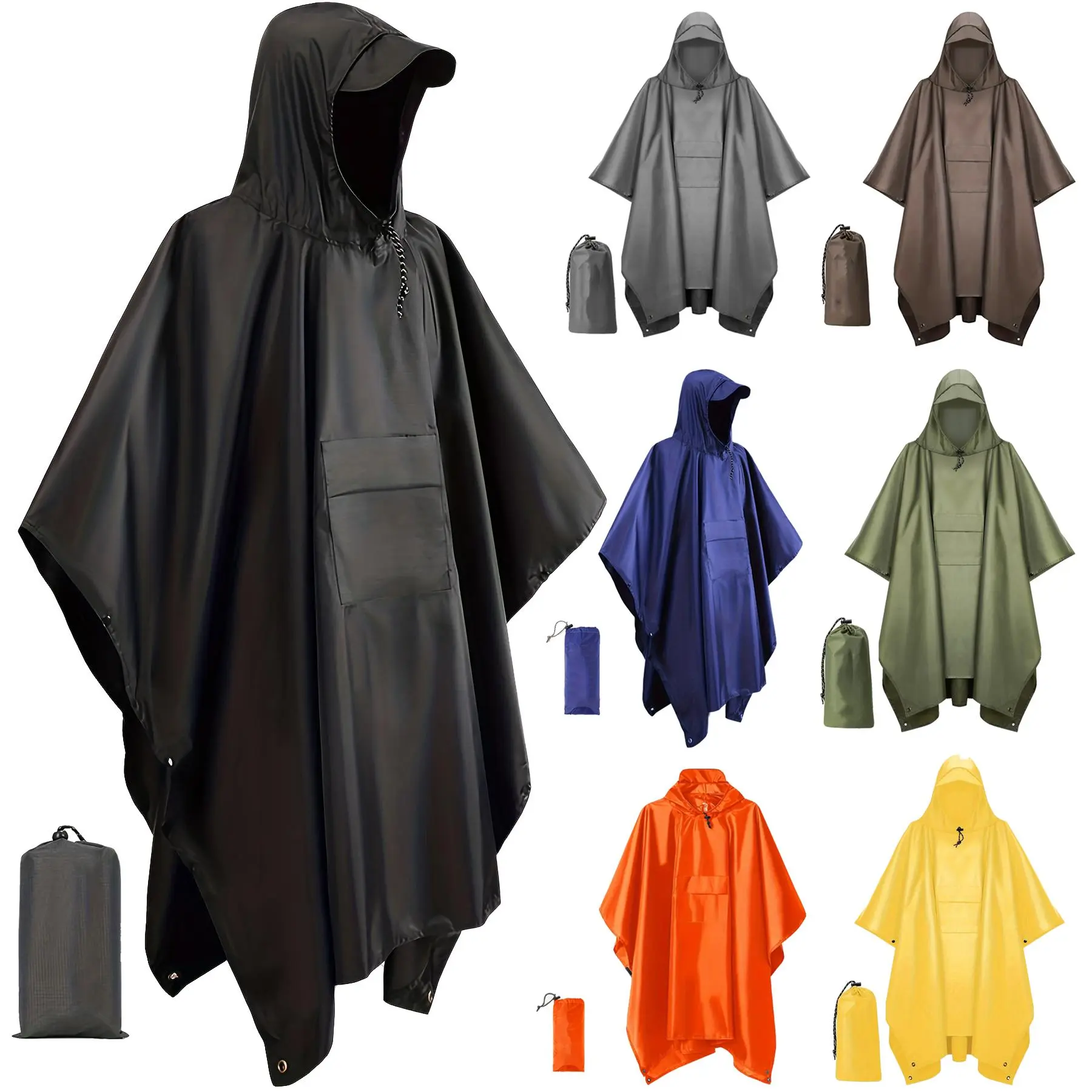 Portable Polyester Unisex Foldable Windproof Emergency Raincoat - Lightweight, Durable, Waterproof, Hooded Outerwear with Pocket for Camping, Hiking