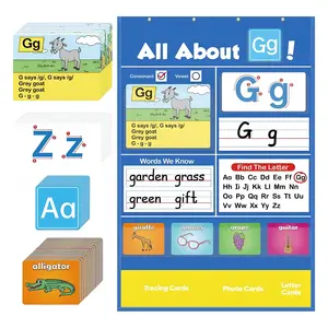 23.62inchx15.74inch Alphabet Learning Pocket Chart Alphabet Wall Chart ABC Flash Cards Learning Games, Handwriting Practice Letter Tracing Learning Activities ,School holidays Must Haves
