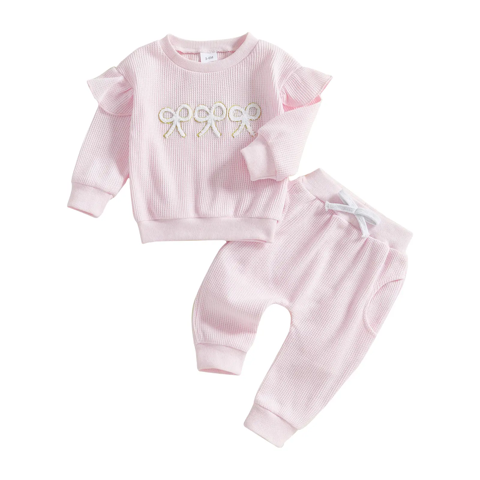 Infant Toddler Baby Girls Outfit Sets Long Sleeve Crew Neck Bow Embroidery Sweatshirt Pullover Tops Jogger Pants Set Toddler Girl Sweatsuit Fall Winte