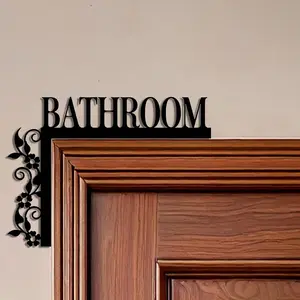 Elegant Metal Bathroom Door Sign, Wall-Mounted Iron Art Decor Plate with Floral Design, Home Indoor Decoration, Bathroom Decorations, Bath Room Ornament, Vintage Metal Sign