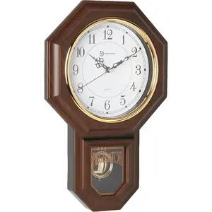 Timekeeper Essex Westminster Chime Faux Wood Pendulum Wall Clock, 17.5" x 11.25", Walnut