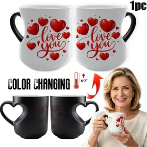 11oz I Love You Red Hearts Color Changing, Reusable Mug, Heart Shaped Handle Heat Sensitive Magic Coffee Cup, Tea Cup, Perfect Mother’s Day & Anniversary Gift for Her, Girlfriend, Wife & Loved Ones, Great for Daily Office & Home Use, Hand Wash Only