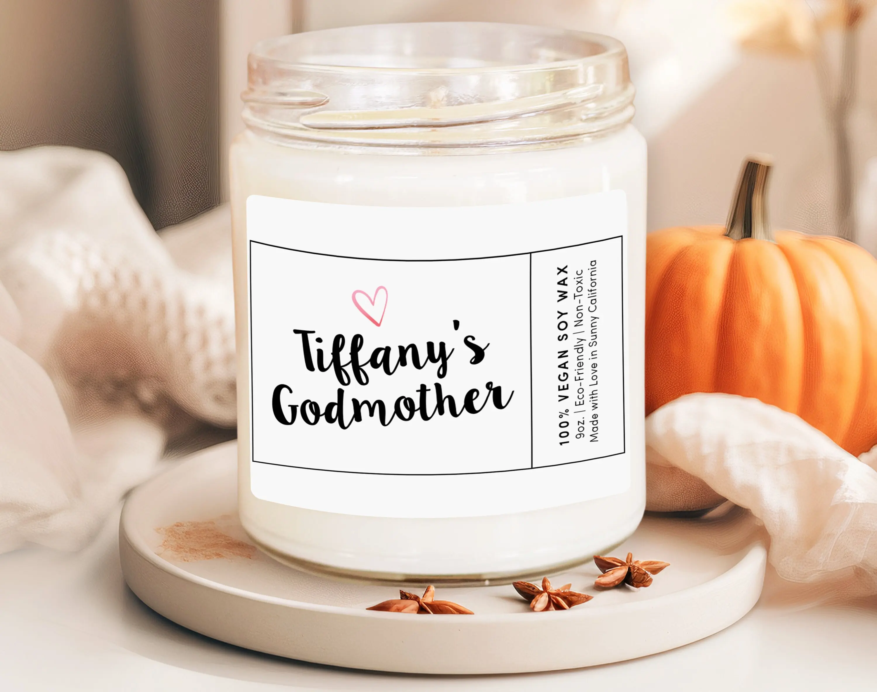 Personalized Godmother Candle, Godparent Proposal Candle, Baptism Gift, Custom Baby Name Candle, Christening Gift, (PC-13FAM)