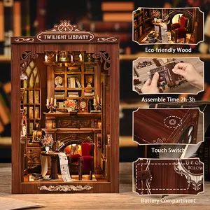 DIY Wooden Bookshelf Model Kit, Book Nook Kit, 3D Puzzle Assembly Set, Creative Gift for Ages 14+, Includes English Manual, Decorative Furniture