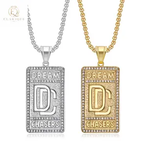 Elarique   18k gold-plated hip-hop jewelry, gold-plated diamond-encrusted DC square pendant necklace