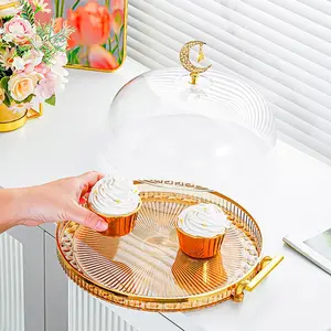 Clear Acrylic Material Cake Stand with Dome, Dome Protection, Single Tier Dessert Display Tray with Cover, Cupcake Holder for Bakery & Cafe, Commercial Candy & Fruit Tray for Wedding Birthday Party Snack Server Cookies,  Party Snack Tray for Buffet