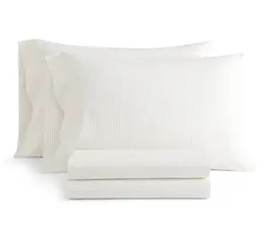 Martha Stewart Dottie Stripe W hite/Gold Cotto n Twin Sheet Se