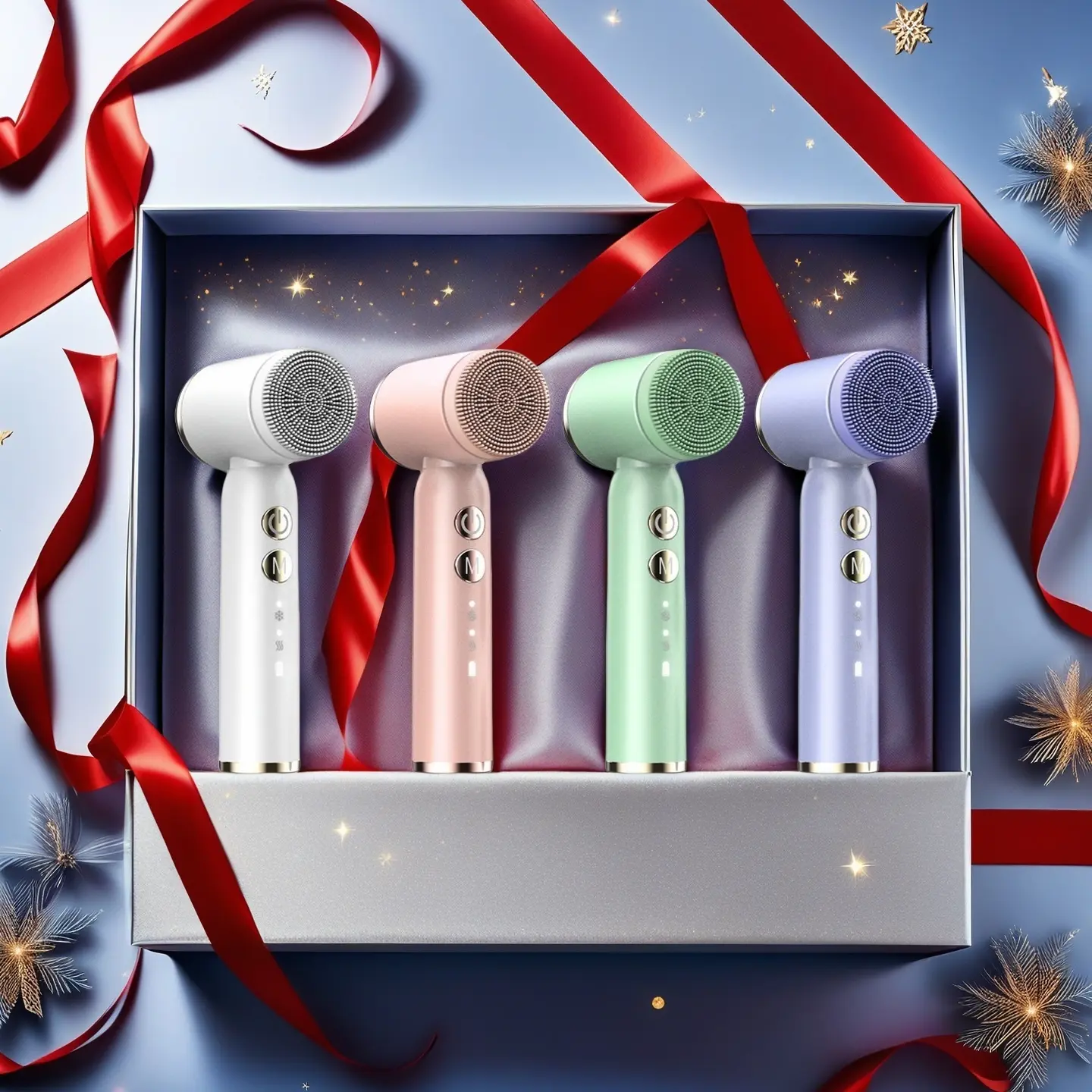 6-In-1 Electric Face Cleansing Brush Set, USB Rechargeable Waterproof Facial Scrubber with LED Display, Facial Cleansing Tools, Ideal Gift for Home & Travel Use