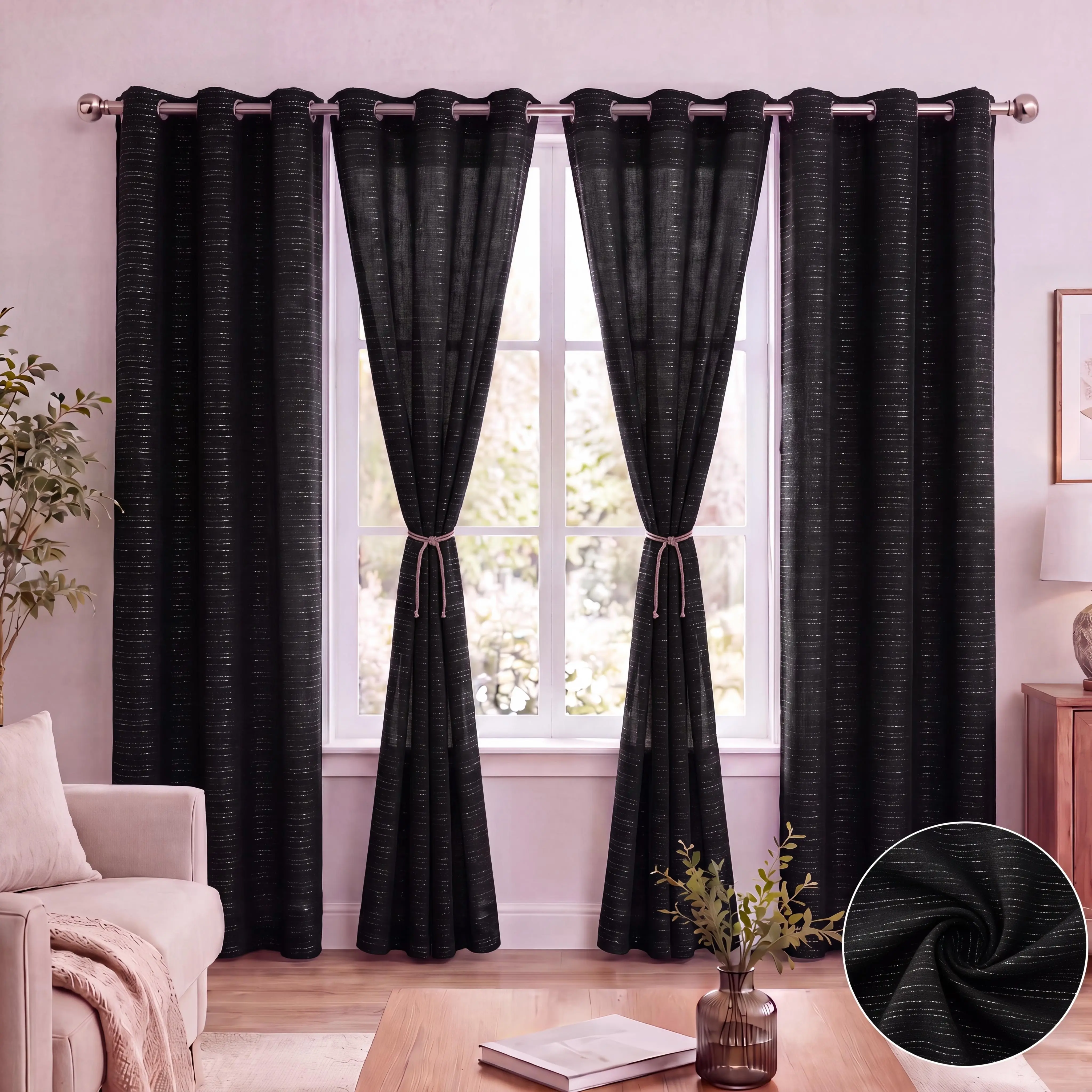 L18 Home Textile 4 Pcs 34x84 in Grommet Top Light Filtering Textured Curtains, Solid Color Wrinkle Resistant Cationic Fabric 2-Tone Yarn Effect Drapes for Bedroom Home Decor, 2-Tone Curtains, Light Filtering Curtains