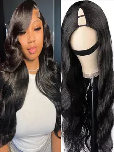 V Part Wig Human Hair Body Wave, Brazilian Virgin Remy Wigs, 180% Density, No Sew No Glue, Natural Color, Medium Length, Women Beginners, Christmas Party, New Years Gifts, Glueless Beginner Wig