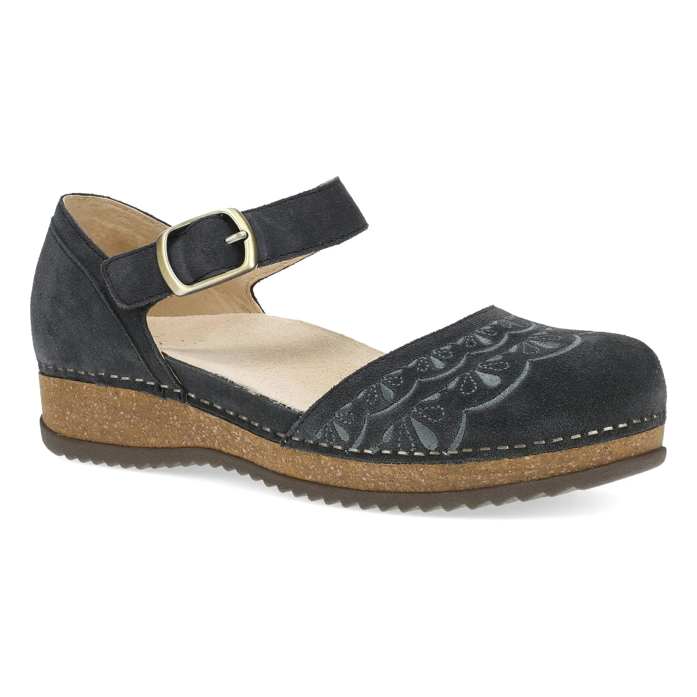 Mae Charcoal Embroidered Suede