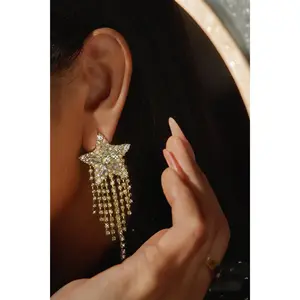 Stella Embellished Fringe Earring - Gold