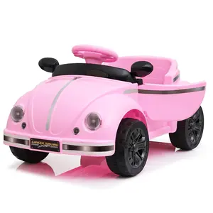 12V Kids Ride On Vintage Beetle Car with 2.4G Remote Control, Anti-Tip Toddler Electric Vehicle, LED Headlights, Bluetooth USB, Adjustable Speed, for Kids Aged 2-4
