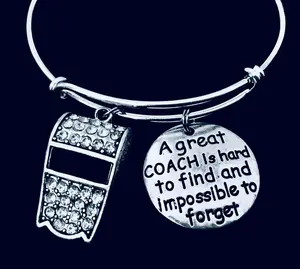 Coach Appreciation Bracelet – Silver Expandable Bangle with Whistle & Engraved Charm – Thank You Gift for Coaches