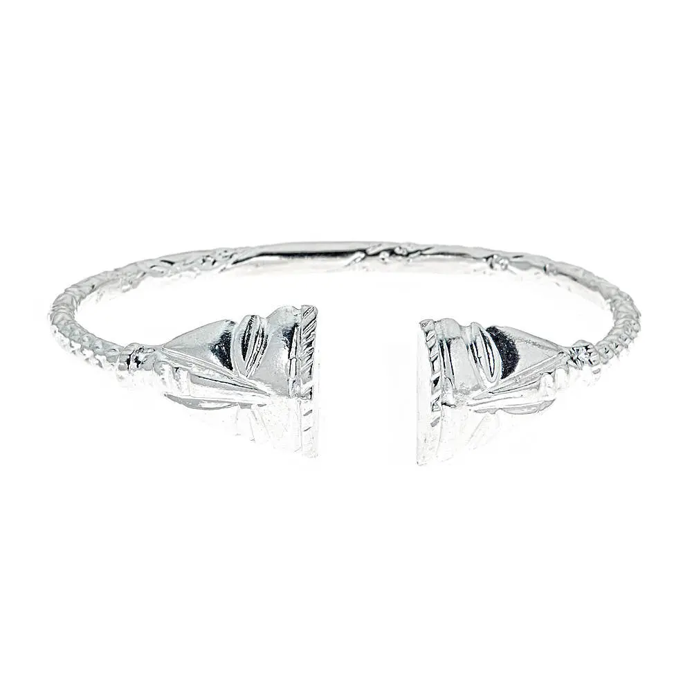 .925 Solid Sterling Silver African Mask West Indian Bangle, Adult Jewelry Accessory, 1 Piece, Adults