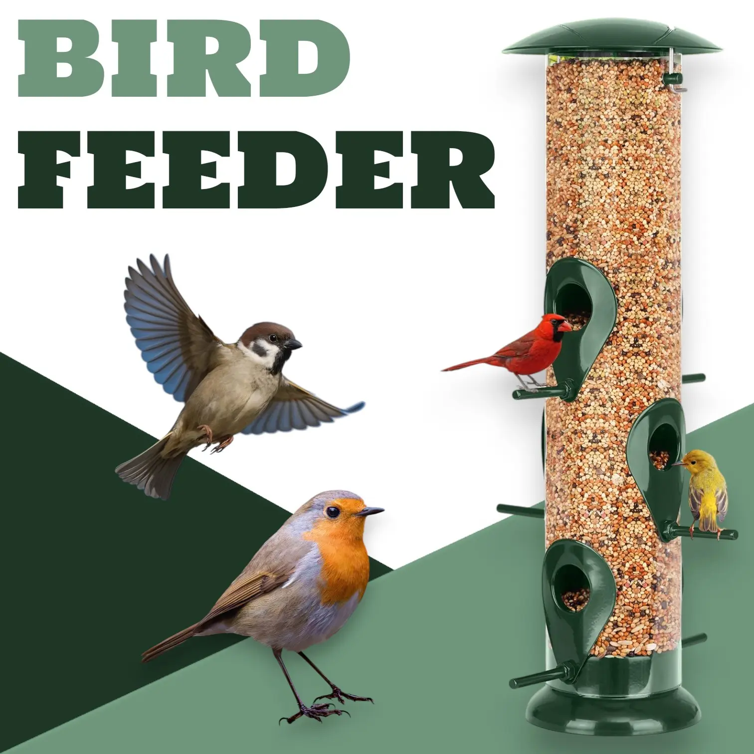 Heavy Duty Squirrel Proof Bird Feeder - Chewproof 6-Port 13-Inch Backyard Tube Feeder, Easy to Fill & Clean, Weather Resistant, Ideal for Bird Lovers, Finches/Sparrows, Squirrel Proof Bird Feeders