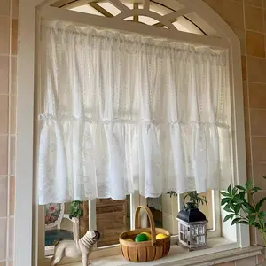 Cream French Vintage Heart Lace Balcony Living Room Sheer Window Curtain Drapes, Home Decor Romantic Rod Pocket Curtains, 1pc Width 100cm